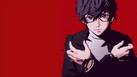 A striking HD wallpaper featuring Joker from Persona 5, showcasing his iconic look against a bold red background, perfect for any gaming enthusiast's desktop.