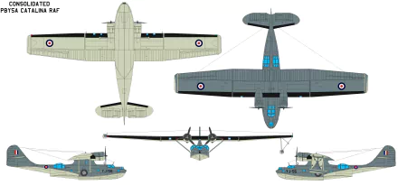 4K Ultra HD desktop wallpaper of a military Consolidated PBY Catalina seaplane patrol aircraft shown from multiple angles against a white background.