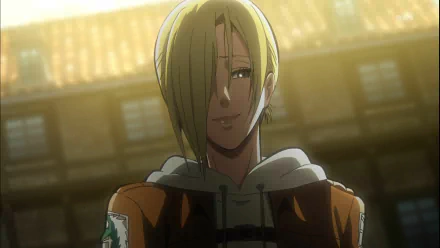 Annie Leonhart from Attack on Titan smiles softly in this HD anime wallpaper, capturing her enigmatic character against a warm background.