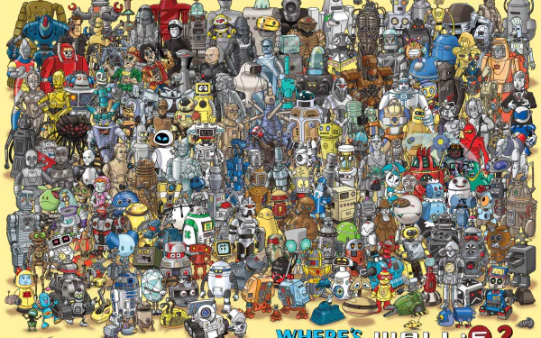 A vibrant HD desktop wallpaper featuring a diverse array of robots from the movie Wall·E, creating a captivating scene rich in detail and color.
