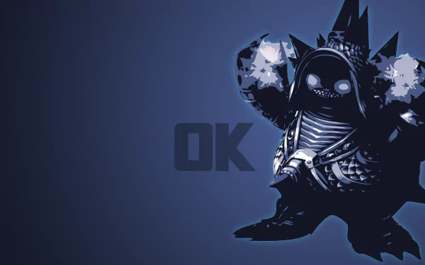 HD PC desktop wallpaper featuring Rammus from the video game League of Legends, showcasing a dark, stylized design with the text OK in the background.