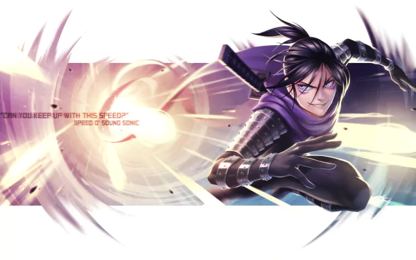 Sonic from One-Punch Man dashes forward, showcasing his incredible speed and agility in this HD anime wallpaper, with a dynamic background and a motivational quote.