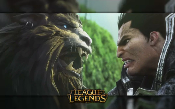 Darius confronts a fierce lion in this stunning HD wallpaper from League of Legends, highlighting intense gaming action and immersive visuals.