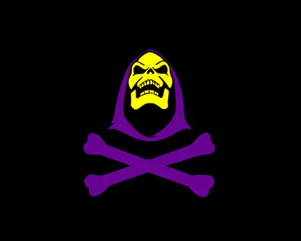 HD PC desktop wallpaper featuring Skeletor’s skull emblem from the TV show He-Man and the Masters of the Universe against a black background.