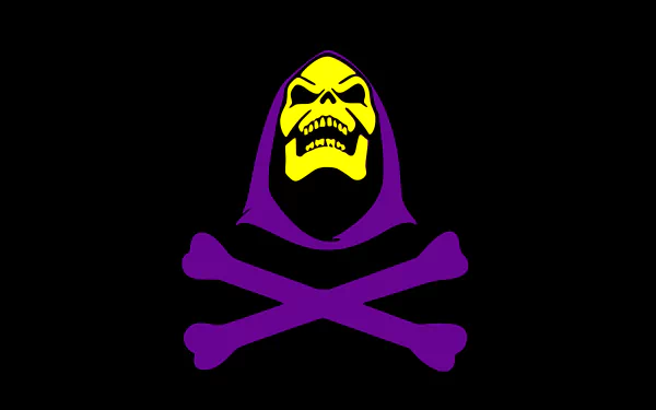 HD PC desktop wallpaper featuring Skeletor’s skull emblem from the TV show He-Man and the Masters of the Universe against a black background.