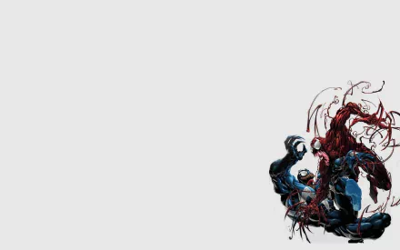 HD PC desktop wallpaper featuring a dynamic comic-style battle between Venom and Carnage set against a minimalist grey background.