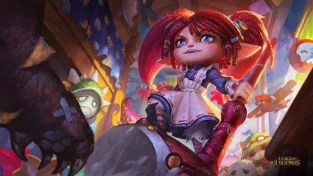 HD desktop wallpaper featuring Poppy from League of Legends, showcasing the video game character in a dynamic and vibrant scene.