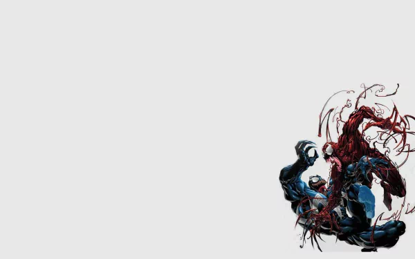 HD PC desktop wallpaper featuring a dynamic comic-style battle between Venom and Carnage set against a minimalist grey background.