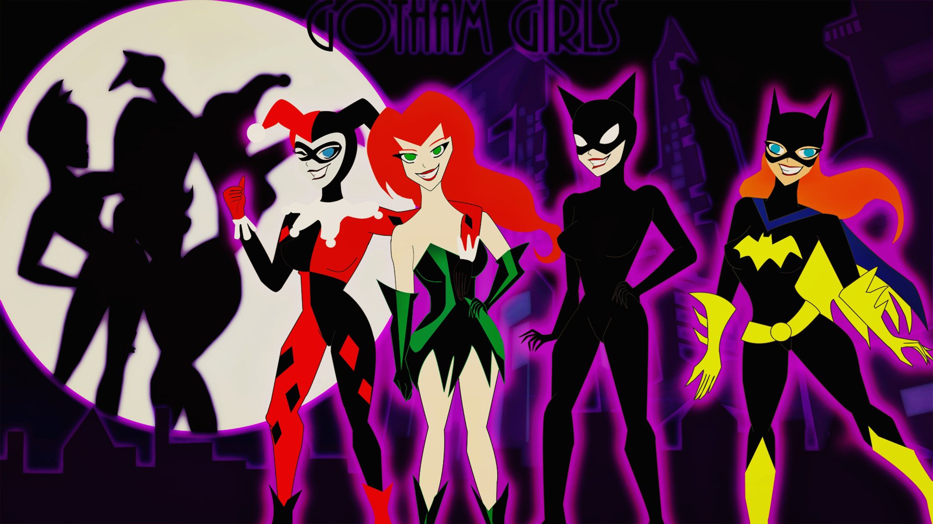 Gotham City Sirens: Batgirl, Catwoman \u0026 Poison Ivy in 8K Ultra HD Comic Art, image size:1920x1080