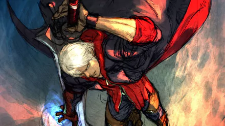 HD PC desktop wallpaper featuring dynamic artwork of Nero from the video game Devil May Cry 4 in action, showcasing intense colors and motion.