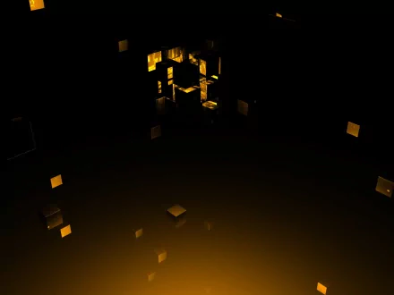 Abstract cubes with glowing yellow edges float in a dark space, creating a minimalist HD PC desktop wallpaper and background.