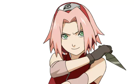 Sakura Haruno from the anime Naruto, depicted with her signature pink hair and a determined expression, holding a kunai. This vibrant image serves as a stunning 4K Ultra HD wallpaper.