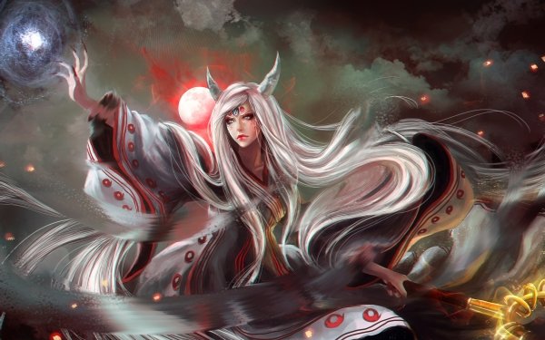 Anime Naruto Kaguya Ōtsutsuki Horns Moon Long Hair White Hair HD Wallpaper | Background Image