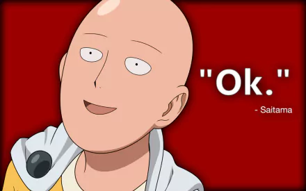 HD desktop wallpaper featuring Saitama from One-Punch Man, with a red background and the quote Ok. appearing next to his face.