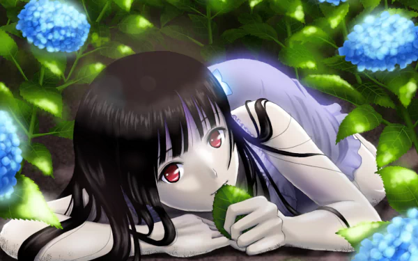 A stunning HD wallpaper featuring Rea Sanka from the anime Sankarea, surrounded by vibrant blue flowers, capturing a serene and enchanting moment.