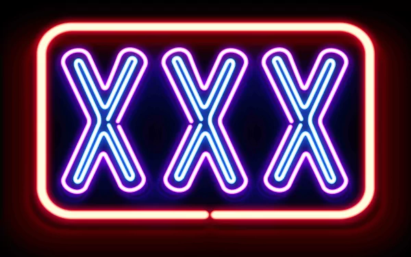Neon red and blue glowing XXX sign against a dark background, rendered in 8K Ultra HD quality for PC desktop wallpaper and background use.