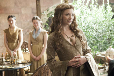 HD desktop wallpaper featuring Natalie Dormer as Margaery Tyrell from the TV show Game of Thrones, set in an elegant, sunlit interior scene.