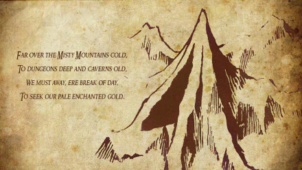 HD PC desktop wallpaper featuring a vintage-style map and a quote from The Hobbit: An Unexpected Journey, showcasing the Misty Mountains and the adventure’s theme.