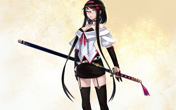 Anime Original Katana Long Hair Black Hair Glasses HD Wallpaper | Background Image