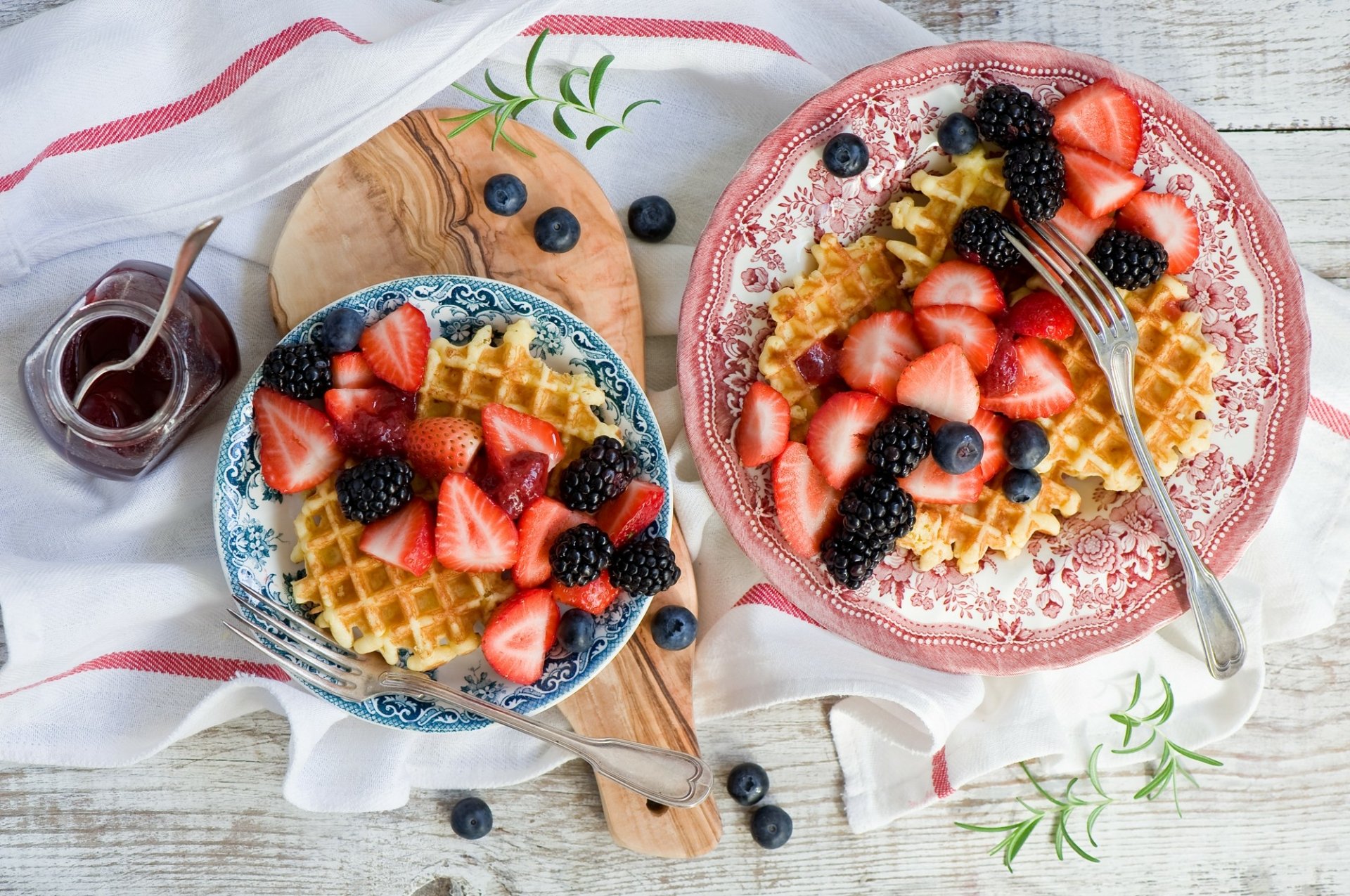Download Jam Blueberry Strawberry Food Waffle HD Wallpaper