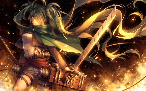 Anime Crossover Hatsune Miku Vocaloid Long Hair Green Hair Green Eyes Attack on Titan Sword HD Wallpaper | Background Image