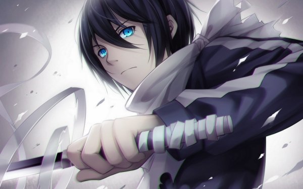 Anime Noragami Yato Katana Blue Eyes Black Hair Weapon Sword Scarf HD Wallpaper | Background Image