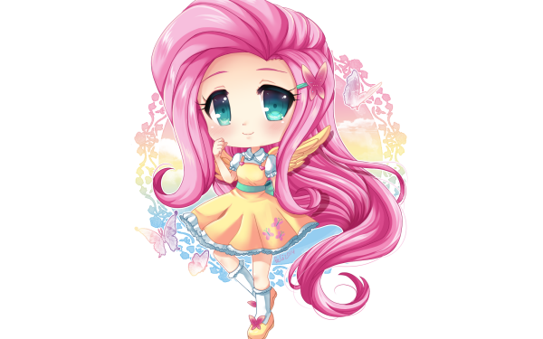 TV Show My Little Pony: Friendship is Magic My Little Pony Pink Hair Chibi Cartoon Fluttershy HD Wallpaper | Background Image