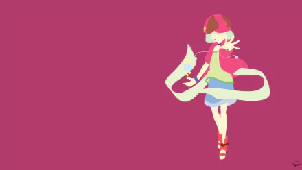 A minimalist HD wallpaper featuring a character with grey hair in shorts and a hat, inspired by Tet from the anime No Game No Life, against a vibrant pink background.
