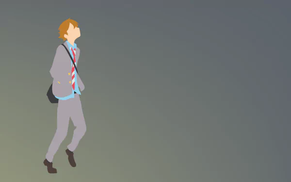 A stylized HD desktop wallpaper featuring Ryota Watari from the anime Your Lie in April, depicting him walking confidently against a subtle gradient background.