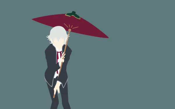 Minimalist HD PC desktop wallpaper featuring Yashiro Isana from the anime K Project holding a red umbrella against a muted green background.