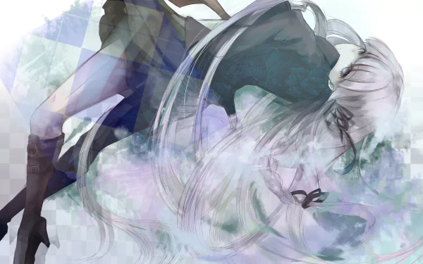 HD PC desktop wallpaper featuring Kyōko Kirigiri from the anime Danganronpa, showcasing her in a dynamic pose with soft, ethereal colors.