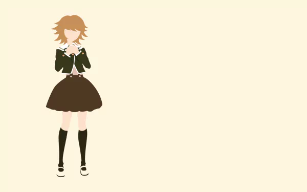 Minimalist HD PC desktop wallpaper featuring Chihiro Fujisaki from the anime Danganronpa, depicted with soft colors and a simple design on a light beige background.