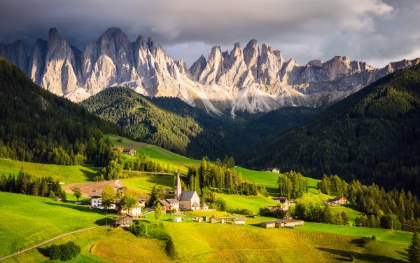 Photography Landscape Valley Grass Nature Earth Field House Countryside Forest Dolomites Village Alps Italy Mountain HD Wallpaper | Background Image