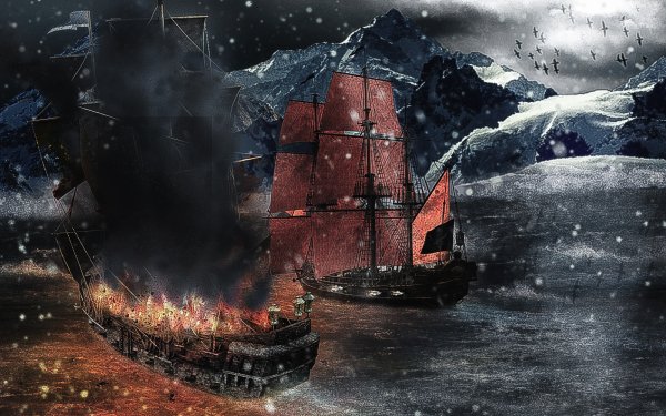 Fantasy Ship Pirate Battle Explosion HD Wallpaper | Background Image