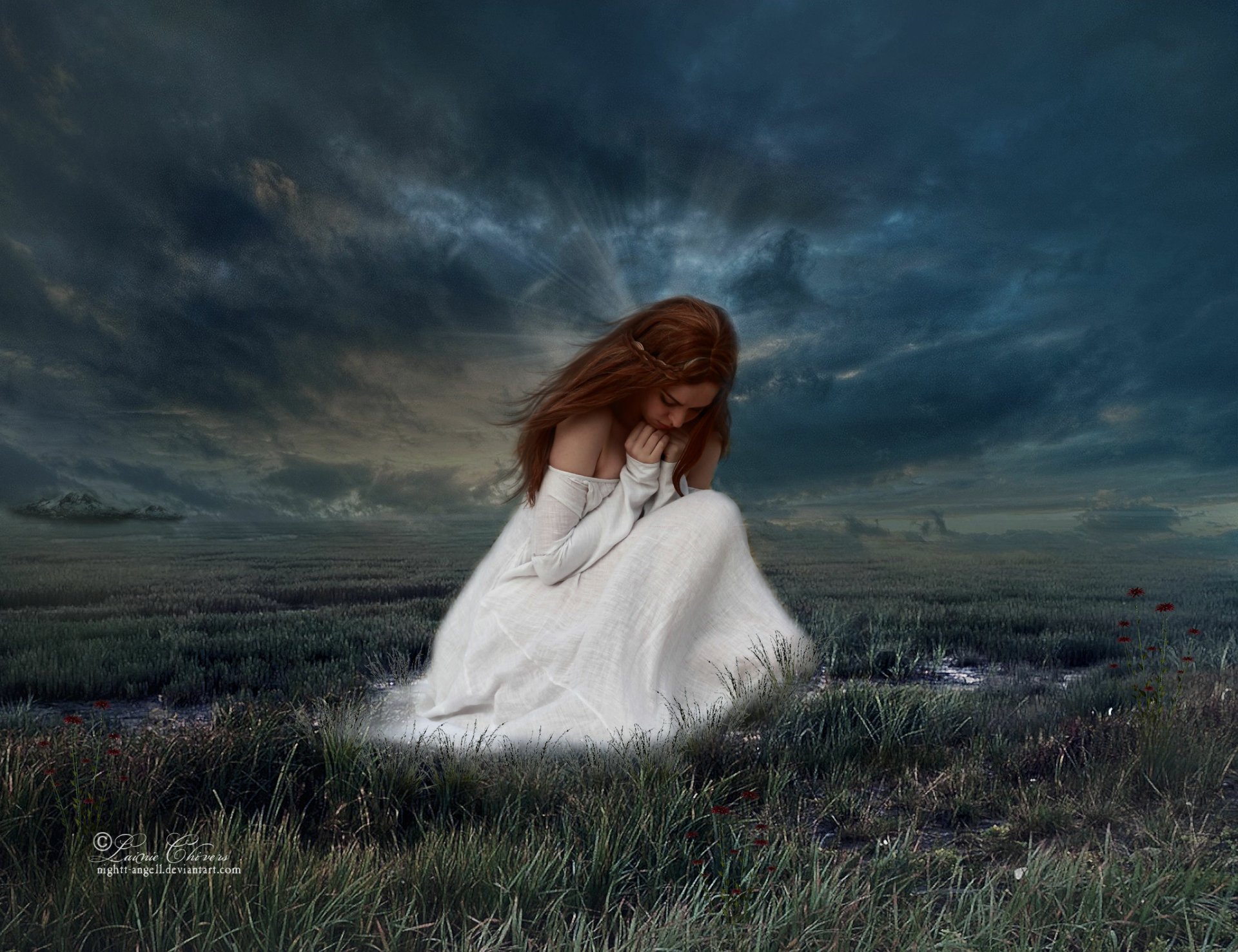 Lonely Field Woman - HD Wallpaper by Nightt-Angell, image size:1920x1477