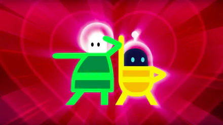 HD desktop wallpaper and background featuring characters from the game Lovers in a Dangerous Spacetime with a vibrant pink heart motif.