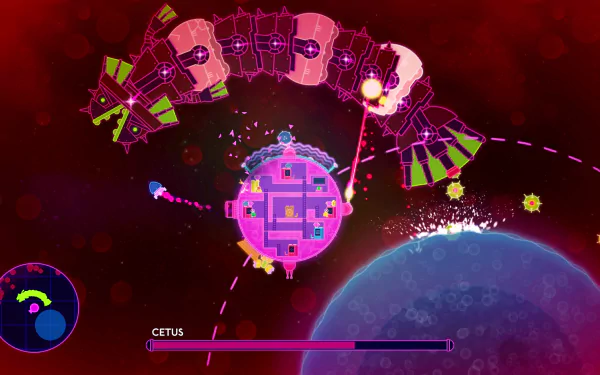 HD wallpaper from Lovers in a Dangerous Spacetime featuring vibrant gameplay with a spaceship near a planet.