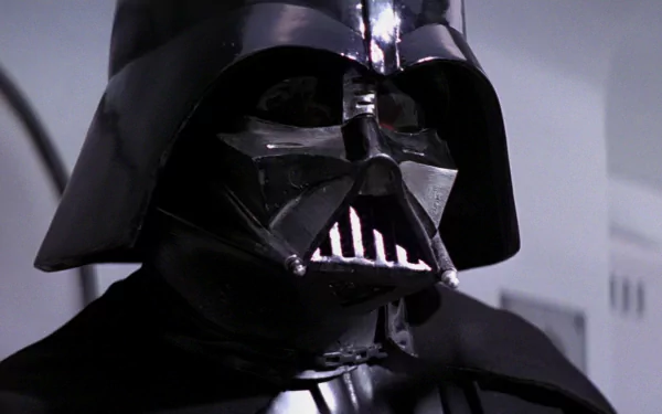 Darth Vader close-up from Star Wars Episode IV: A New Hope — HD PC desktop wallpaper showing his black helmeted mask and glossy armor.