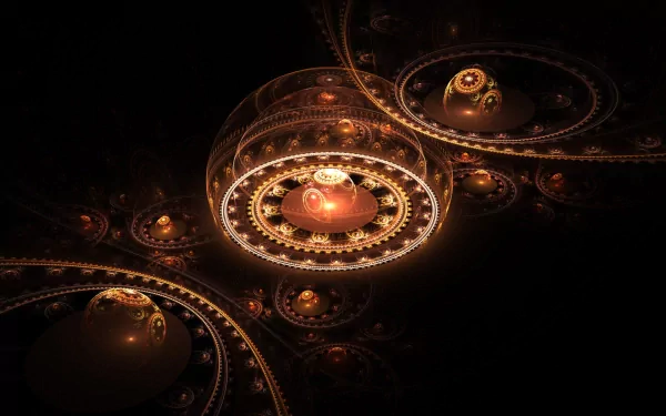 HD abstract desktop wallpaper with a dark background and intricate orange circular patterns.