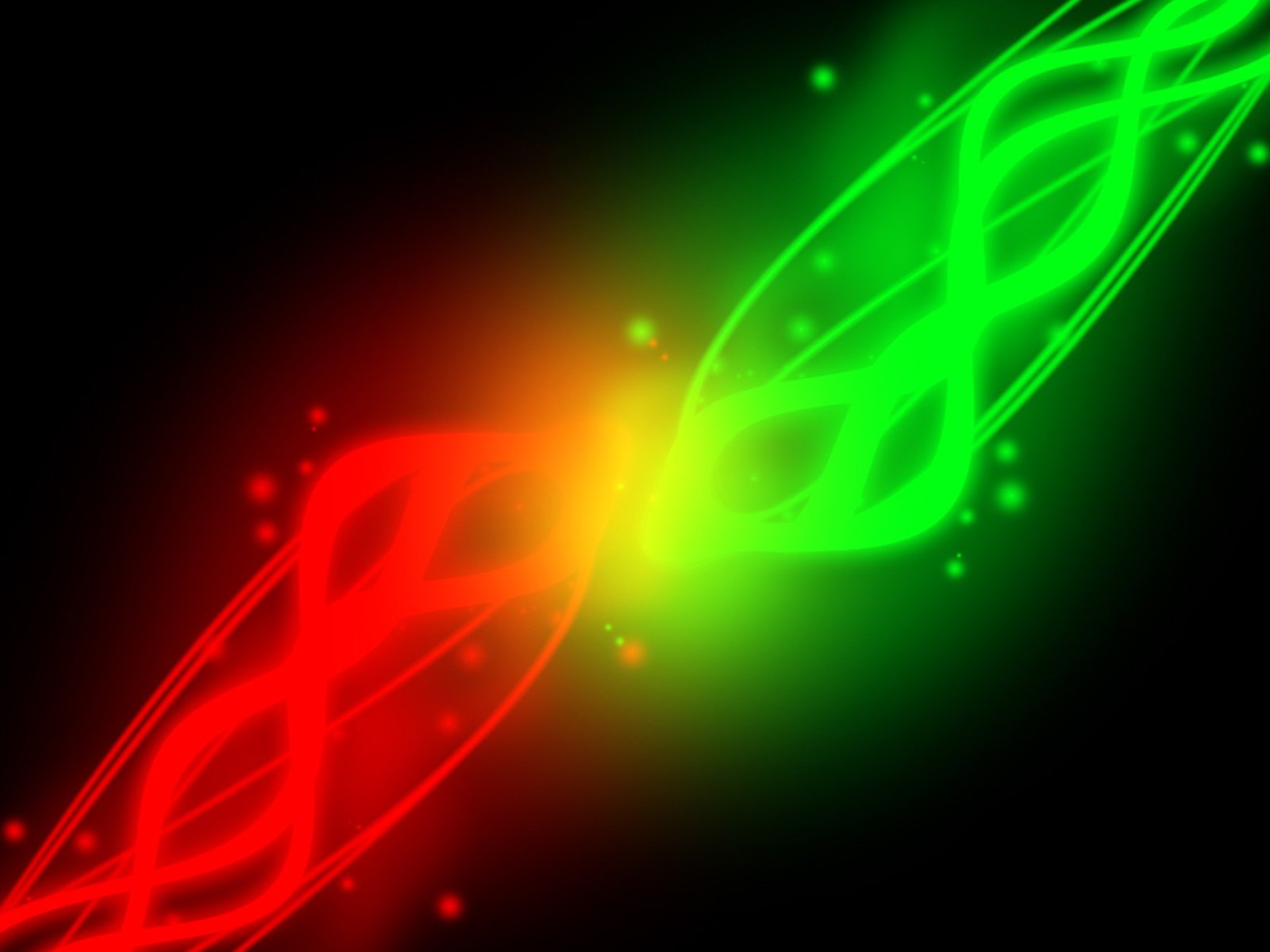 An artistic HD desktop wallpaper featuring intertwining red and green designs against a dark background, creating a vibrant and dynamic visual effect.