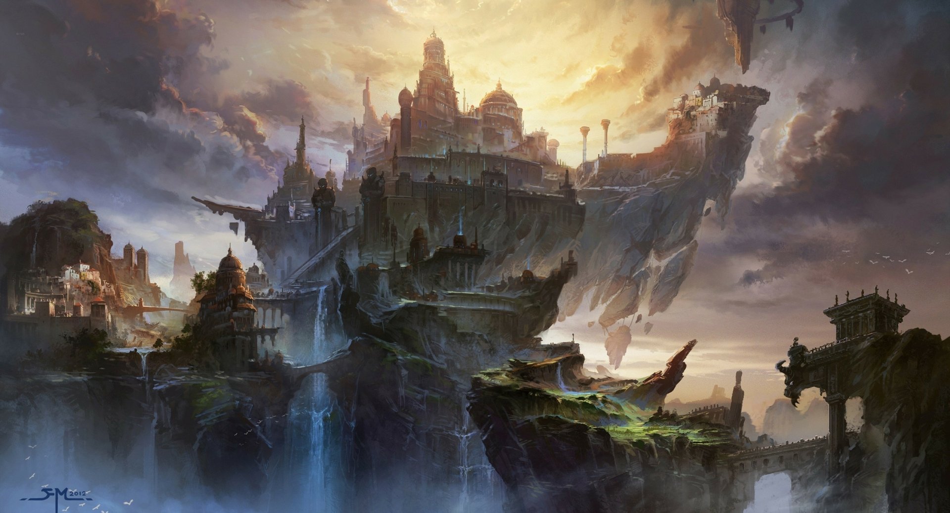 Fantasy Waterfall City - HD Wallpaper by Ming Fan