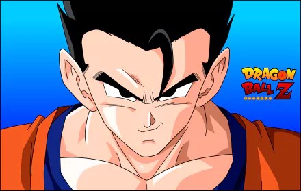 HD desktop wallpaper featuring Gohan from Dragon Ball Z, showcasing his determined expression against a blue background with the iconic logo.