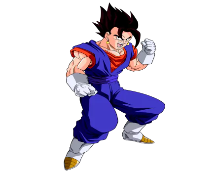 Vegetto from Dragon Ball Z, portrayed in vibrant colors, stands in a powerful pose, making it an engaging 4K Ultra HD wallpaper for anime fans.