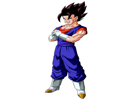 Vegetto from Dragon Ball Z stands confidently with arms crossed, showcasing his muscular build in vibrant anime style. This 4K Ultra HD wallpaper captures the iconic character vividly.