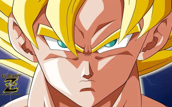 A striking HD wallpaper featuring Goku from Dragon Ball Z in his Super Saiyan form, showcasing his intense expression and iconic golden hairstyle.