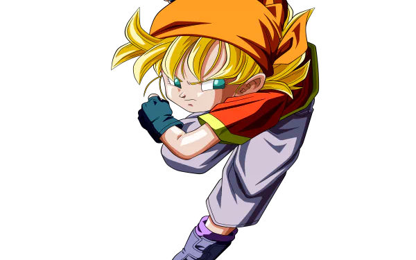 HD desktop wallpaper of Pan from Dragon Ball GT, featuring her in an action pose wearing a red shirt, gray pants, and an orange bandana against a dark background.