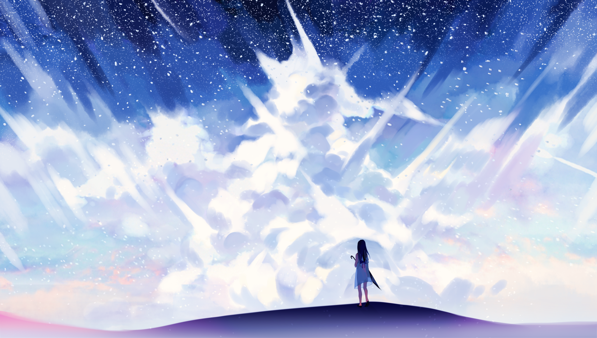 Starry Sky: An Anime HD Wallpaper Featuring a Mysterious Figure