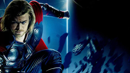 HD wallpaper featuring Thor in a dynamic pose, showcasing his iconic armor and hammer, against a dramatic backdrop that highlights the cinematic essence of the movie.
