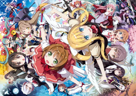 Vibrant HD anime crossover wallpaper featuring a dynamic ensemble of characters, showcasing their lively expressions and colorful designs against a whimsical background.