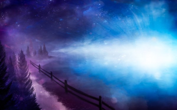 Fantasy Landscape Sky Star Cloud Tree Road Fog HD Wallpaper | Background Image